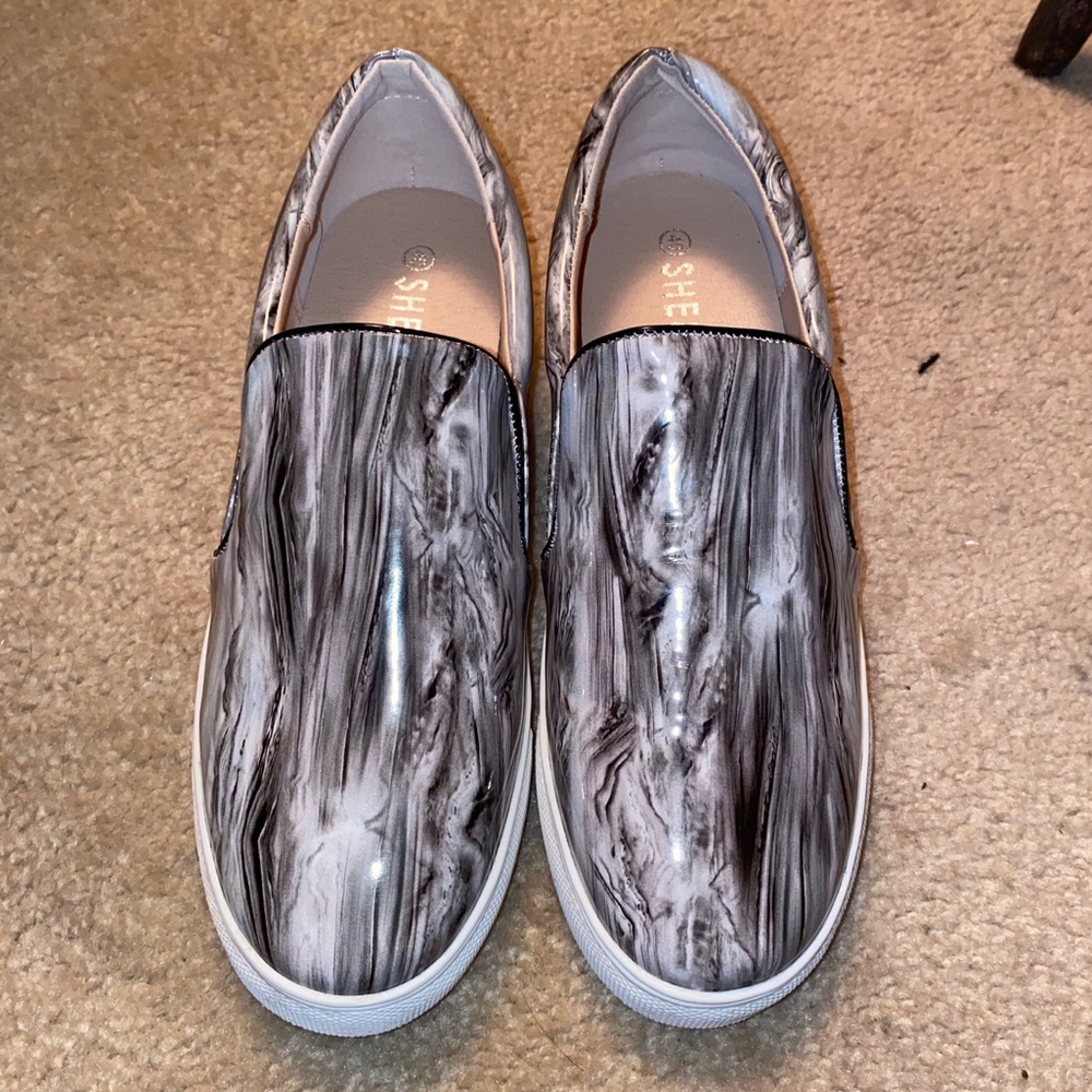 Marble Faux Patent Leather Slip On Sneakers